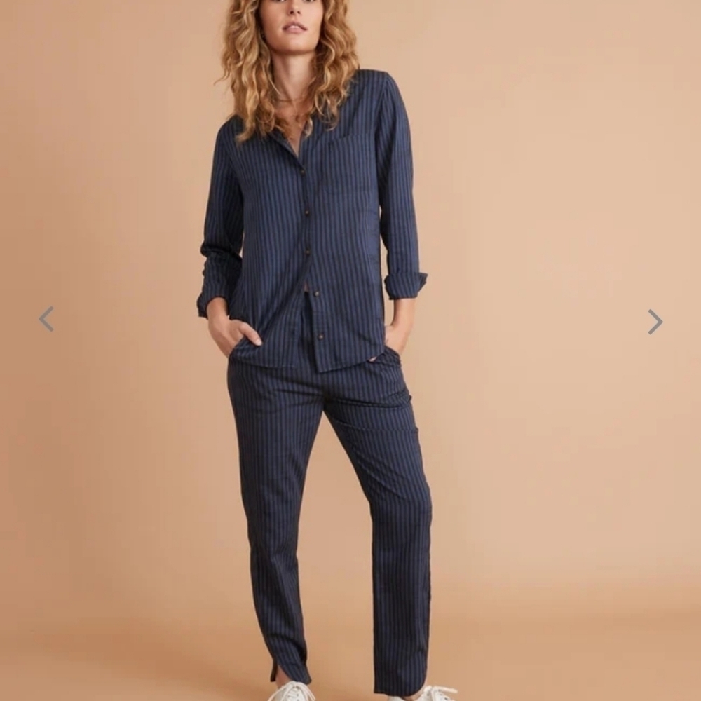 Marine Layer Black Blue Stripe Angie Relaxed Shirt